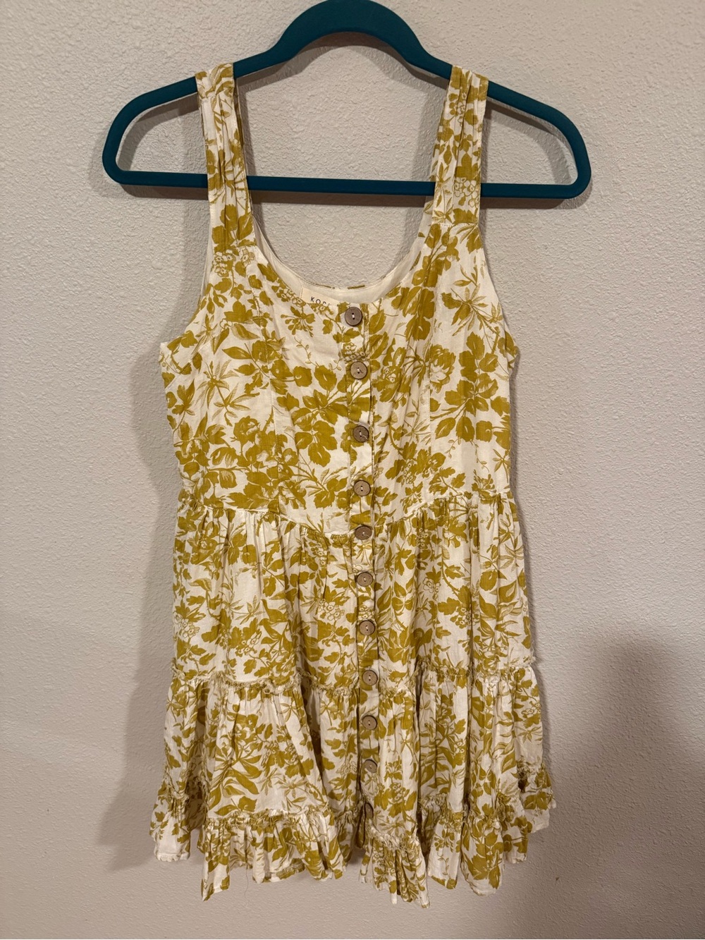 KORI AMERICA MUSTARD YELLOW FLORAL PRINT DRESS MEDIUM - Picture 2 of 5
